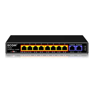 ECOM P1510 8x100Mbps PoE + 2x100Mbps Uplink portas suporte VLAN controle de fluxo PoE relógio cão 95W potência embutida AC