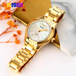 Skmei Women's Quartz Watch Gold Stainless Steel Strap Diamond Face Analog Business Style 9mm Thin Case - Product Image 2