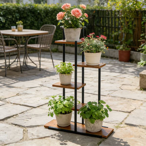 Organisateur de plantes à plusieurs niveaux en <span class=keywords><strong>bois</strong></span> rustique et métal noir, étagère pour pots de fleurs pour l'intérieur, la maison, le patio et le jardin - Product Image 3