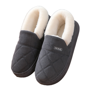 Women Men Couple Autumn/Winter Closed Toe Anti-Slip Corduroy Thick Plush TPR Outsole Fur Trim <b>Warm</b> Home Indoor Slipper <b>Shoe</b> - Product Image 1