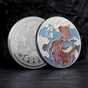 Moneta commemorativa per la pace e la gioia delle carpe d'oro doppio pesce che accoglie benedizioni del Festival delle monete - Product Image 3
