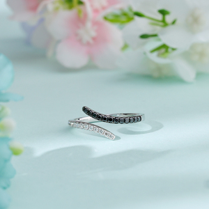 Anillo de Oro Sólido de 18K de Lujo, Elegante, con Diamantes Blancos y Negros Naturales, Engaste de Media Eternidad, Anillos Desmontables - Product Image 5