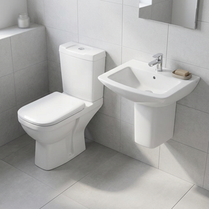 Italian High End Ceramic Sanitary Ware Set Two Piece WC Toilet With Square Half Pedestal Wash Basin - Product Image 1