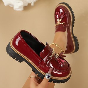 Mocassini Neri Casual Personalizzabili con Logo, Scarpe Slip-on da <span class=keywords><strong>Donna</strong></span> con <span class=keywords><strong>Tacco</strong></span> Grosso e Punta Tonda, Modello Penny Loafer Imbottito - Product Image 4