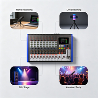 Console de mixage audio numérique professionnelle 8 canaux avec Bluetooth, MP3, USB OTG, alimentation fantôme 48V et écran LCD 2.8 pouces pour scène, karaoké, bar, sonorisation en direct et enregistrement à domicile