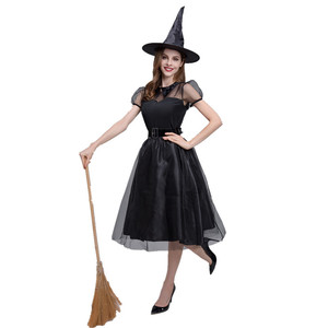 Disfraz de bruja, vestido negro con sombrero y guantes, traje de fiesta de disfraces de Halloween para mujer - Product Image 2