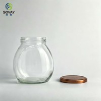 Lot de 500 ml de bocaux en verre à fond arrondi pour aliments, récipients haute transparence pour aliments secs et emballages cadeaux pour l'épicerie