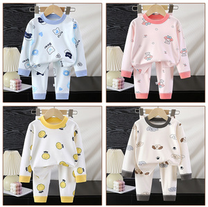 Venta al por mayor barato 2 uds otoño nuevo patrón de dibujos animados lindo cuello redondo manga larga niños niñas niños casa pijamas conjunto - Product Image 6