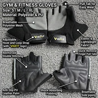 Pelindung Olahraga VIGFIT Sport, Tali Pergelangan Tangan yang Dapat Disesuaikan, Anti-Selip, Sarung Tangan Fitness Angkat Beban, Polyester, Setengah Jari, Bernapas