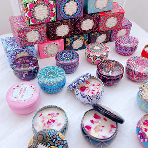 Bougie en boîte parfumée, cadeaux, petite bougie ronde en soja avec fleurs séchées, aromathérapie, huiles parfumées aux fleurs séchées, bougie - Product Image 3