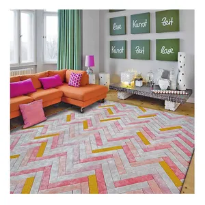 China High Quality Decorative Colorful Pink Hand Made Wool And Viscose Chevron Carpets For Livingroom