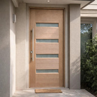 Porte d'entrée en bois massif de style artisanal moderne avec accent en verre