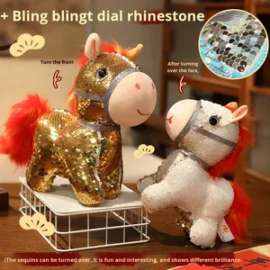 Peluche Cavallo Colorato con Glitter, Ciondolo Mascotte Anno del Cavallo, Decorazione Soggiorno, Regalo di Capodanno, Cotone PP - Product Image 2
