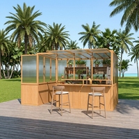 Serre en polycarbonate incliné avec comptoir de bar intégré, pour jardin d'hiver extérieur, abri pour plantes, servant également de véranda ou de jardin d'hiver.