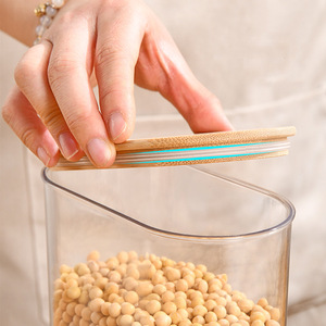 Bamboo Lid Airtight Jar Plastic Food Grade Transparent Rectangle Storage Container For Kitchen <b>Noodle</b> Grain Preservation 500ml - Product Image 2