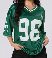 Kaos Jersey Oversize Khusus Wanita Y2k dengan Cetakan Grafis Angka, Kerah V, Lengan Pendek, Estetis, Kaos Musim Panas, Streetwear
