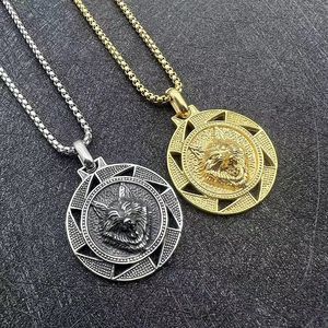 Collier Pendentif Tête de Loup Viking Nordique en Acier Titane Unisexe, Bijou Chaîne en Acier Inoxydable Motif Zodiaque Animal - Product Image 1