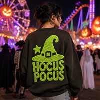 Chapeau de sorcière fluorescent vert à un dollar avec logo en chenille thermocollant pour Halloween, idéal pour accentuer un costume par EYD