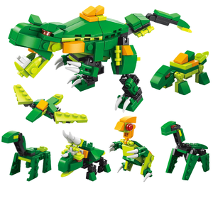 Nouvel ensemble de blocs de construction en plastique ABS à assembler soi-même 6-en-1, 40 pièces, modèles de dinosaures (Triceratops/Tyrannosaurus), <span class=keywords><strong>train</strong></span>, avion, échelle 1:8 - Product Image 1