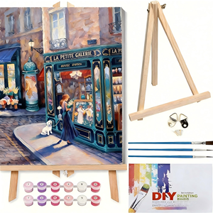 Paquete de 6 pinturas de verano por números en tela, delantal de pintura de estilo europeo con base de soporte de lona de lino - Product Image 1
