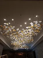 Décoration lumineuse LED suspendue en verre en forme de feuille d'érable et de feuille de poisson, avec pierres, 10 sources lumineuses, pour hall d'hôtel, bureau, salles de conférence, garantie 3 ans