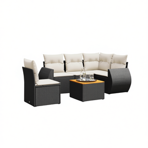 Black And Cream <b>Rattan</b> Garden <b>Sofa</b> Set With Cushions 6 Seater Outdoor Furniture Contemporary Design - Product Image 1