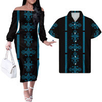 Robe Douillette 2024, Vêtement Polynésien pour Couple, Robe de Soirée Blanche Femme avec Imprimé Hibiscus, Robe d'Automne pour Femme