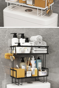 Étagère murale autocollante à chaud <span class=keywords><strong>pour</strong></span> salle de bain, à placer au-dessus des toilettes, étagère à 2 niveaux, gain de place, étagères de salle de bain avec crochets - Product Image 5