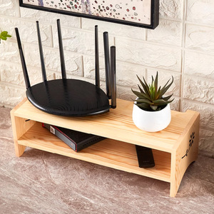 Solid Wood <b>Router</b> Stand 2 Tier Living Room Storage Shelf With Cable Management For Set Top <b>Box</b> And Remote Control - Product Image 3