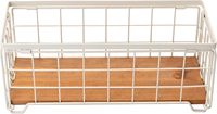 Panier de rangement étroit et long en fil métallique avec base en bois, bac de rangement rectangulaire de style ferme pour cuisine/salle de bain/bureau