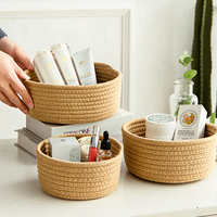 Panier à linge tissé à la main, panier de rangement pour articles divers de bureau, panier en coton tricoté à la main, panier de rangement rond et petit/grand