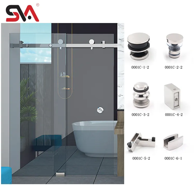 China SVA-0001C Bathroom Sliding Glass Door System Shower Doors Stainless Steel Frameless Sliding Tempered Glass Door Hardware
