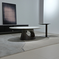 Ensemble de tables basses modernes de luxe en marbre, table centrale ovale et table d'appoint ronde