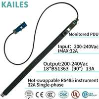 KAILES (KLS) Série K44S, 18 prises standard britanniques 90, 32A, 200-240VAC, PDU en aluminium noir vertical pour centre de données informatique