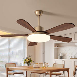 Ventilateur de plafond LED avec télécommande, tendance 2025, européen, en bois de paulownia acrylique, <span class=keywords><strong>5</strong></span> pales, couleur bois brun, pour la maison, l'intérieur, les restaurants - Product Image 2