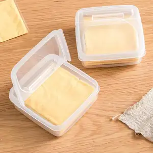 Contenedor de queso en rodajas de bloque de mantequilla de plástico transparente con tapa abatible para refrigerador comida vegetal