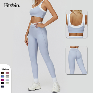Ensembles de yoga pour femmes en gros : Soutien-gorge de sport à bordures contrastées et leggings taille haute effet push-up – Tenues de sport pour femmes - Product Image 1
