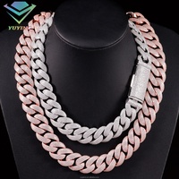 Cadena Yu Ying de Oro Rosa, Estilo Hip Hop, 20MM, Completamente Cubierta de Moissanita, Cadena Cubana de Plata S925 con Diamantes VVS, Collar para Hombre, Moda
