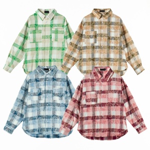 Tkan 168 bán buôn unisex thời trang dạo phố giản dị rô chắp vá kẻ sọc Áo sơ mi người đàn ông Boxy cắt quá khổ flannel Áo sơ mi cho nam giới - Product Image 1