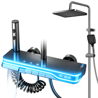 Ensemble de douche LED numérique gris anthracite avec 4 modes, pommeau de douche pluie, douchette à main, mitigeur chaud/froid pour salle de bain - Vente en gros usine