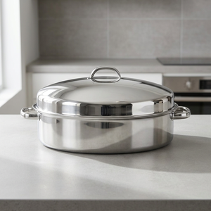 Oval Stainless Steel Roasting Pan With Lid Durable Polished Finish <b>For</b> Gas And <b>Induction</b> Cookers - Product Image 3