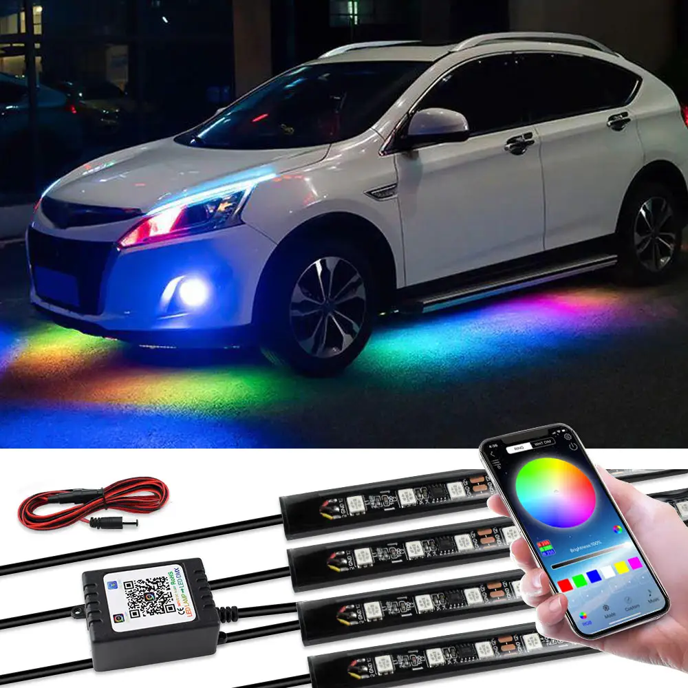 App Control Flowing Chasing Color RGB Car Underglow Light Kit Underbody Neon Light Car Led Strip Lights