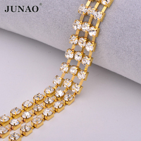JUNAO SS20 SS24 SS28 SS38 Cadena de diamantes de imitación de cristal 10 yardas Piedras de cristal transparente Trim Cadena de copa de diamantes de imitación para DIY