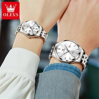 OLEVS 5598 Montre de couple Loisirs Classique Acier inoxydable Romantique Luxe Aiguilles lumineuses Montres à quartz japonaises Calendrier Montre-bracelet