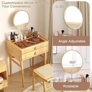 โต๊ะเครื่องแป้งแต่งหน้าทันสมัยขนาดเล็กพร้อมกระจกปรับมุมได้และลิ้นชักเก็บของ2อันพื้นที่ขนาดเล็กห้องนอนไม้ - Product Image 4