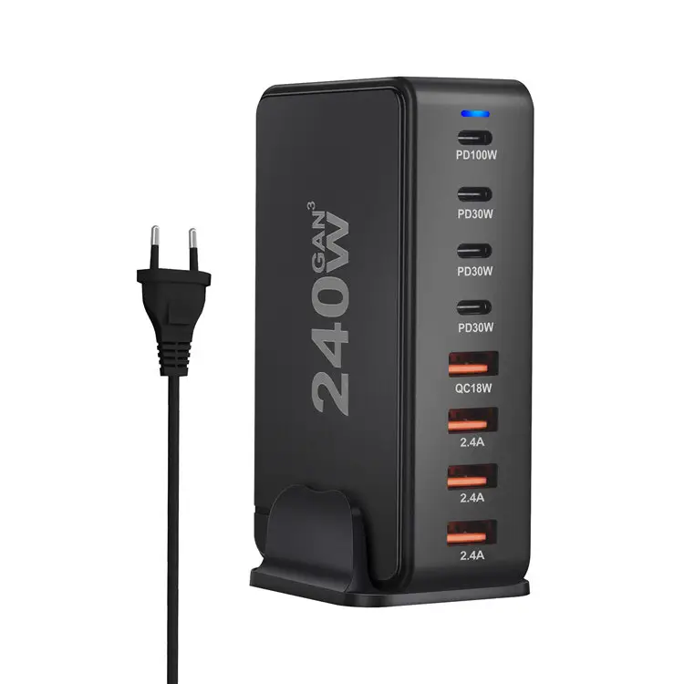 240W USB Type-C Chargeur de voyage portable GaN 8 ports PD QC Station de charge rapide pour MacBook Pro/ordinateur portable/iPad/Samsung Galaxy/iPhone