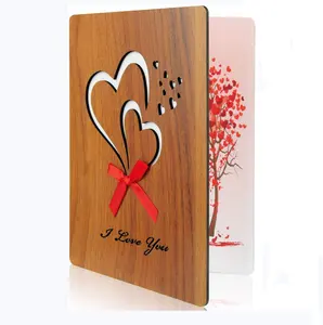 Cartão de bambu artesanal, novo design de madeira de bambu saudável único, cartão de agradecimento para presente de aniversário do dia dos namorados