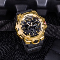 Montre numérique carrée en plastique SMAEL 8008 pour homme, mode sport, résistante à l'eau 3BAR, chronographe, chronomètre, alarme, affichage LED lumineux