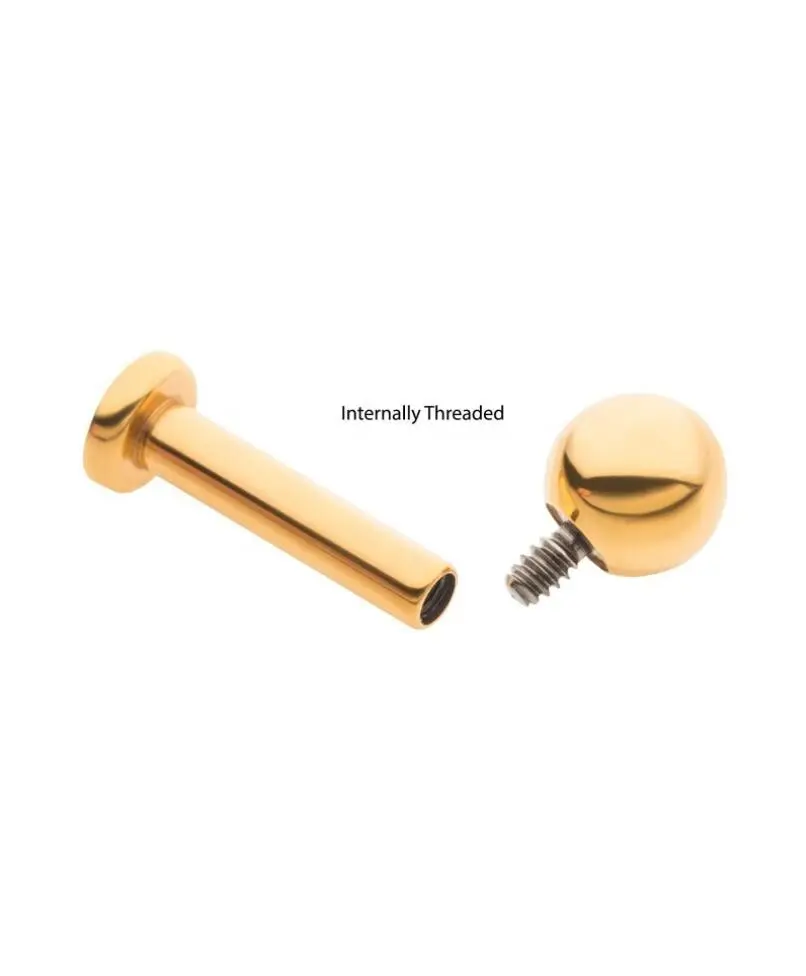 Piercing de titanio Giometal, piercing labret roscado interno, venta al por mayor, Helix Tragus ASTM F136 PVD GOLD