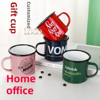 Mug en émail rétro personnalisé en gros, design classique, capacité 12 oz, anti-fuite, sans danger pour les aliments, pour le camping, logo multicolore